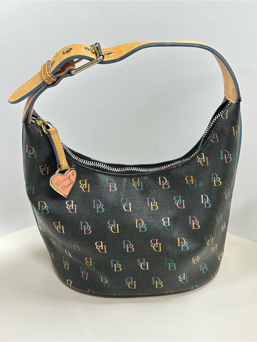 Dooney & Bourke Black Multicolor DB Logo Hobo Shoulder Bag - Picture 2 of 9